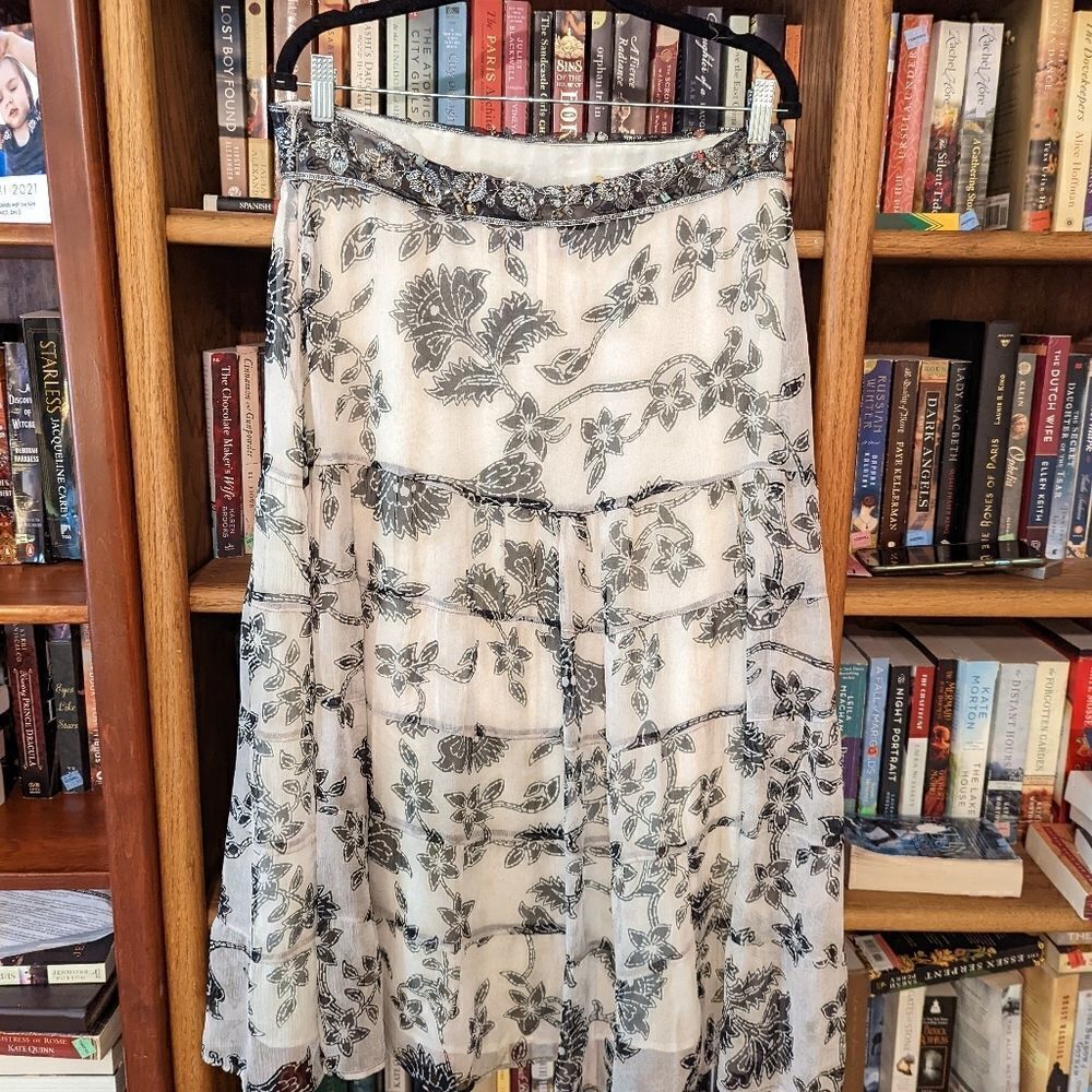 Sofia Michelle size 12 silk chiffon floral skirt beaded waist side zip euc - Picture 2 of 8